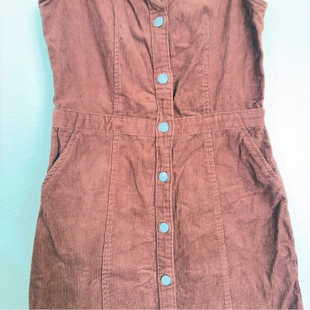 Levis Corduroy Mini Dress Burnt Orange/Brown Button Up Womens size M - Picture 7 of 10